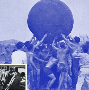 Tug-of-War, 1937, and Men's Greek Week Mud Brawl, 1962 (inset)