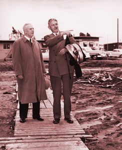 Gov. Warren (left) and UCLA’s first medical school dean, Stafford Warren, inspect the future site, 1949