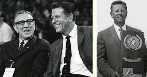 Coach John Wooden (left) and J.D. Morgan