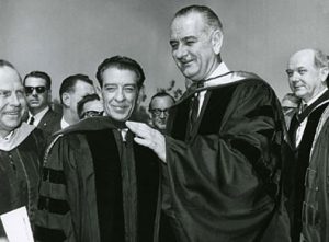 Mexican President Adolfo Lopez Mateos and President Lyndon B. Johnson visit campus on Charter Day