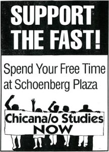 A flier distributed en masse along Bruin Walk to raise support for the hunger strikers and the creation of a Chicano studies department. 