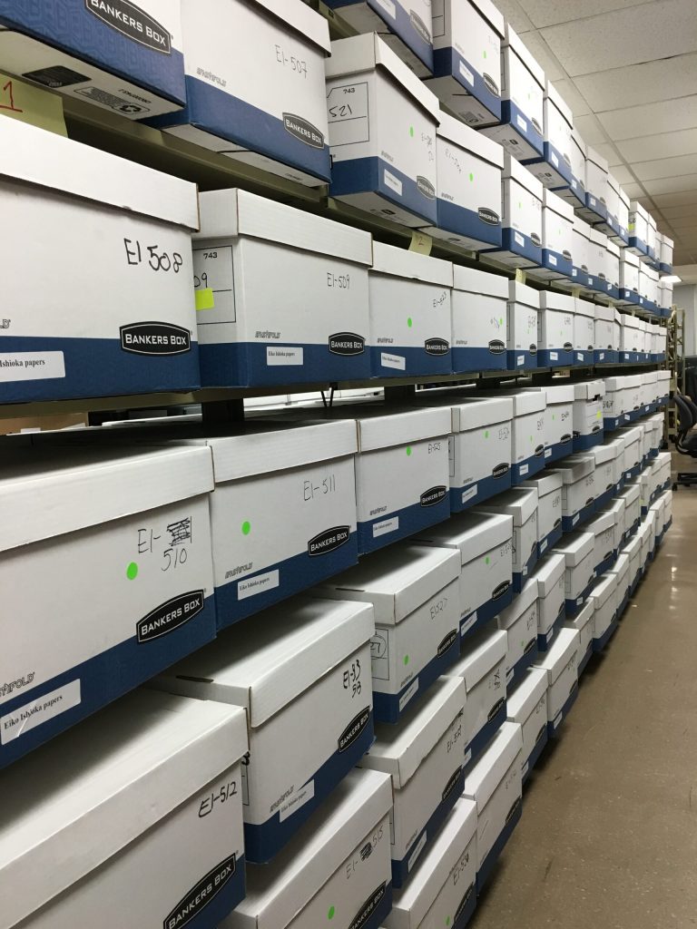 File boxes on shelves