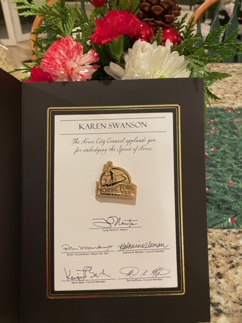 Commendation presented to Karen Swanson '77 by the City of Norco
