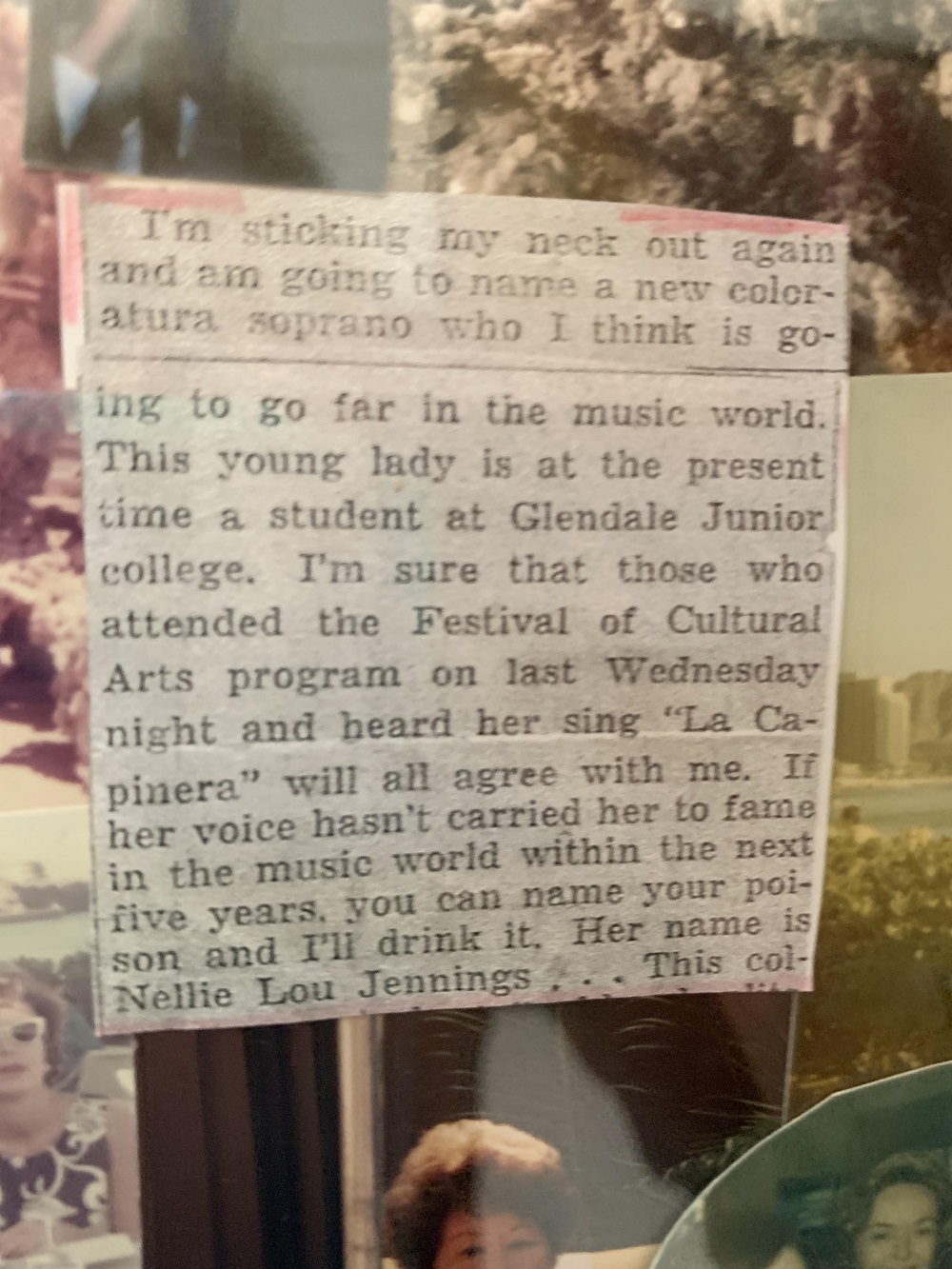 Nellie Louise Jennings singing article