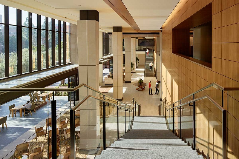 UCLA Luskin Conference Center and Hotel features floor-to-ceiling windows