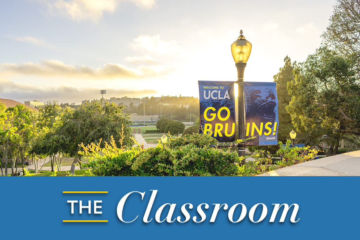 The Classroom logo overlooking UCLA Dickson Plaza