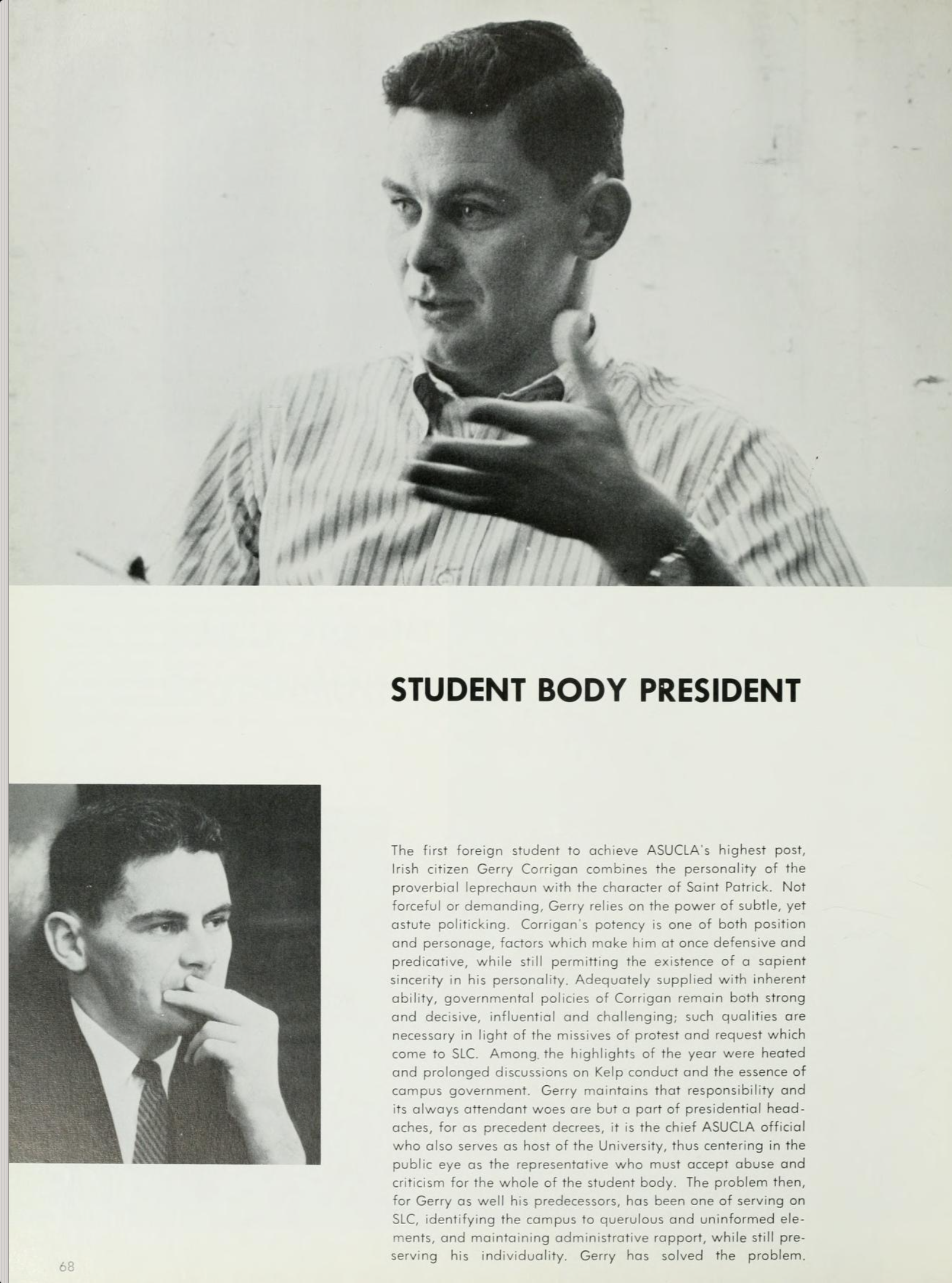 Gerald F. Corrigan '63, MBA '66 -1963 Yearbook - Student Body President