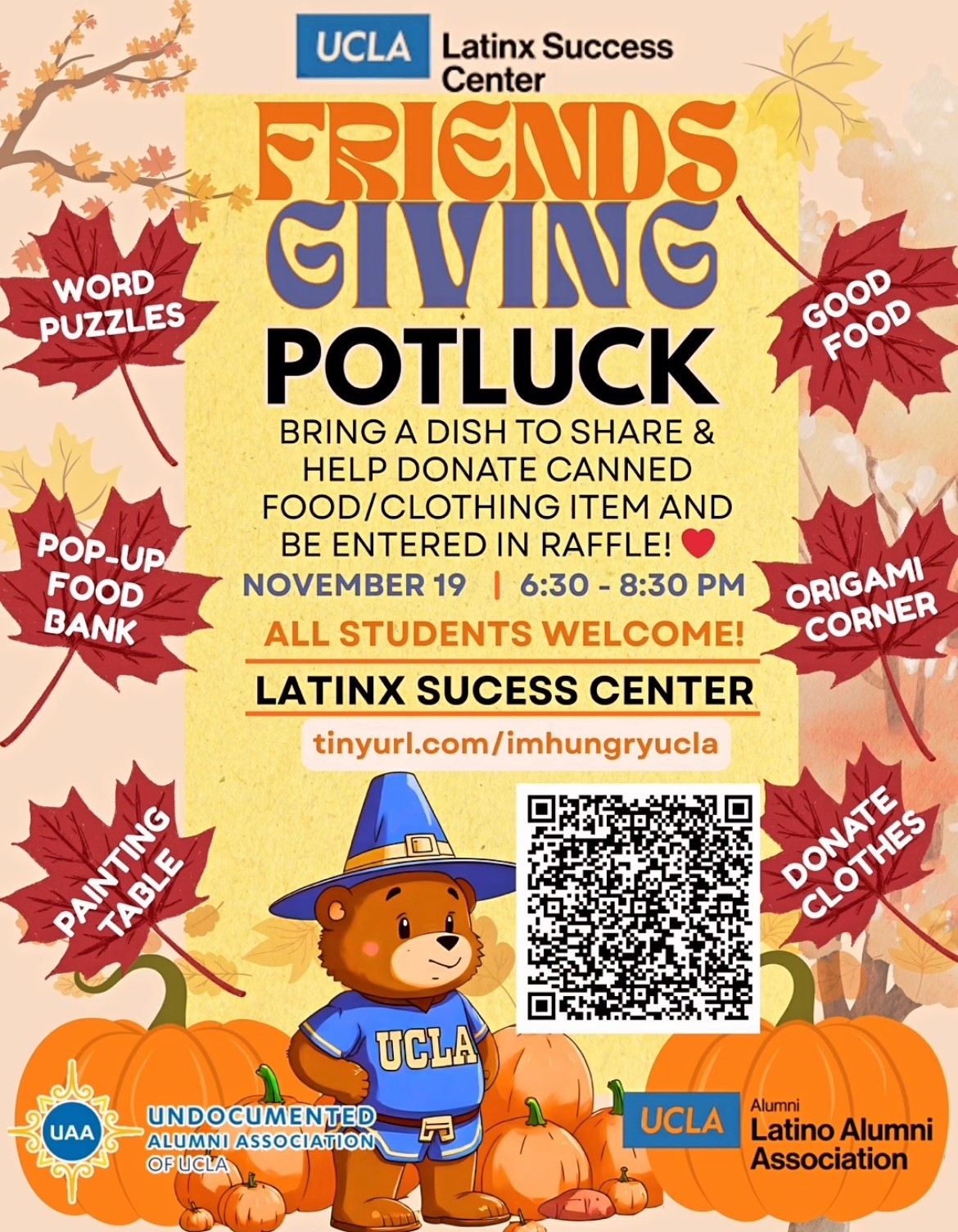 Latinx Success Center Friendsgiving Flyer with event details